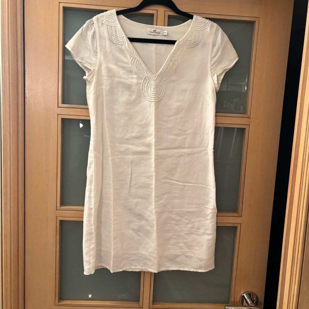 Vineyard Vines White V-Neck Embroidered Dress
